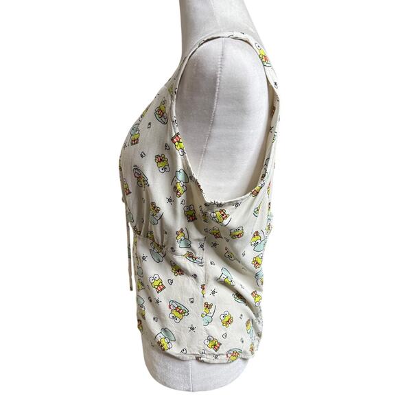 Sanrio Keroppi Women's XL Ruched Tank Top Tie Front Donut Pond - Picture 6 of 15